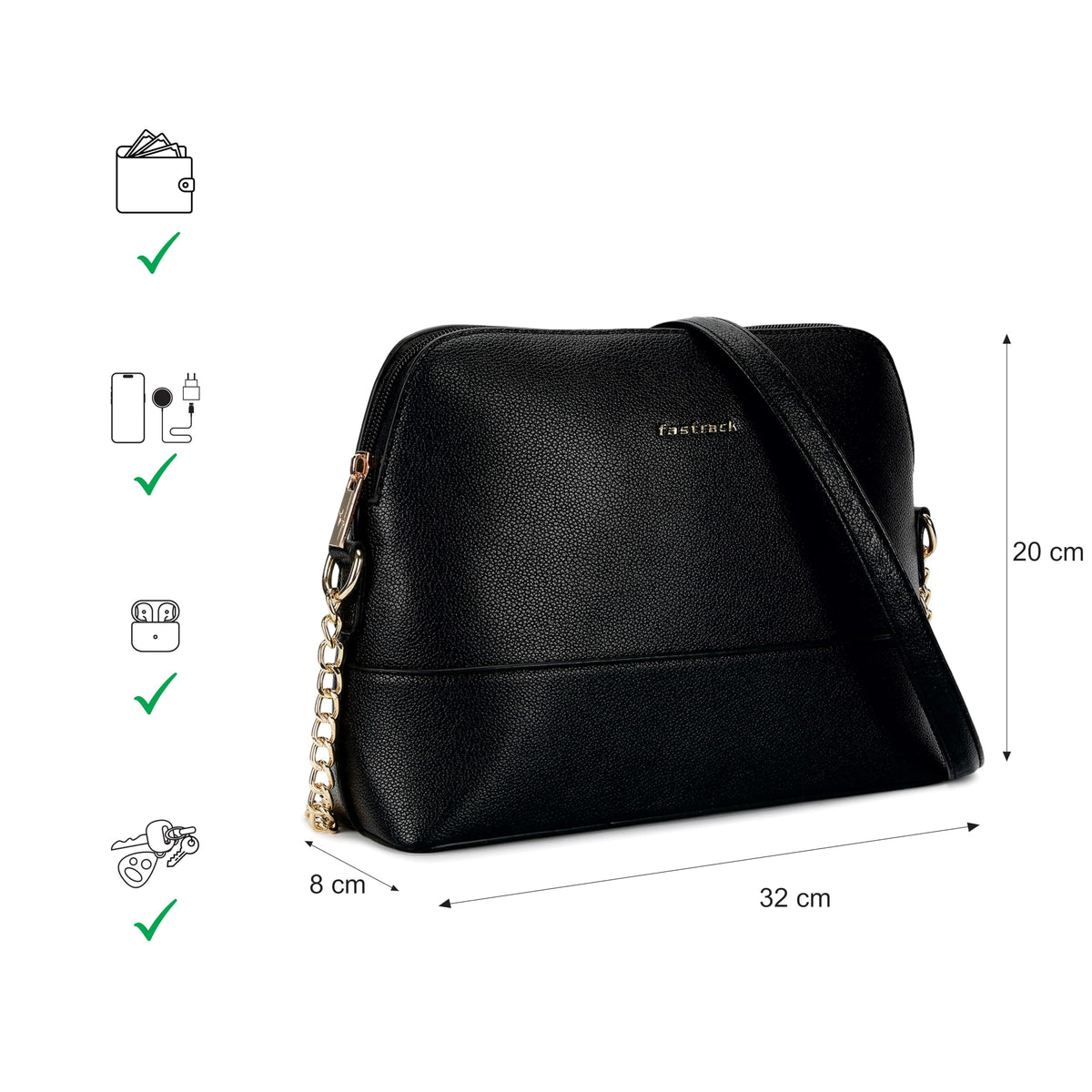 Fastrack Velvet Touch Sling Bag for Women| Faux Leather Sling With Gold Chain Accents | Chic Compact Crossbody with Top Zip Closure | Trendy Women's Handbags | Stylish Bags for Girls