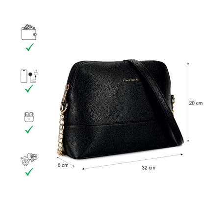 Fastrack Velvet Touch Sling Bag for Women| Faux Leather Sling With Gold Chain Accents | Chic Compact Crossbody with Top Zip Closure | Trendy Women's Handbags | Stylish Bags for Girls