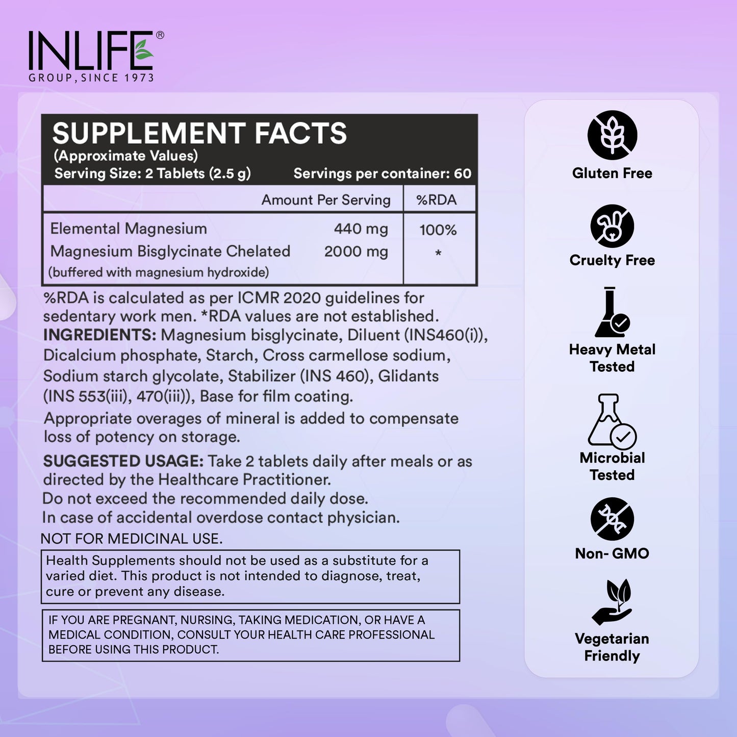 INLIFE Magnesium Glycinate 2000mg Chelated Forte, Bisglycinate Form, Muscle Recovery Sleep & Nerve Health, Men Women, 120 Tablets - (Pack of 1,120, count)