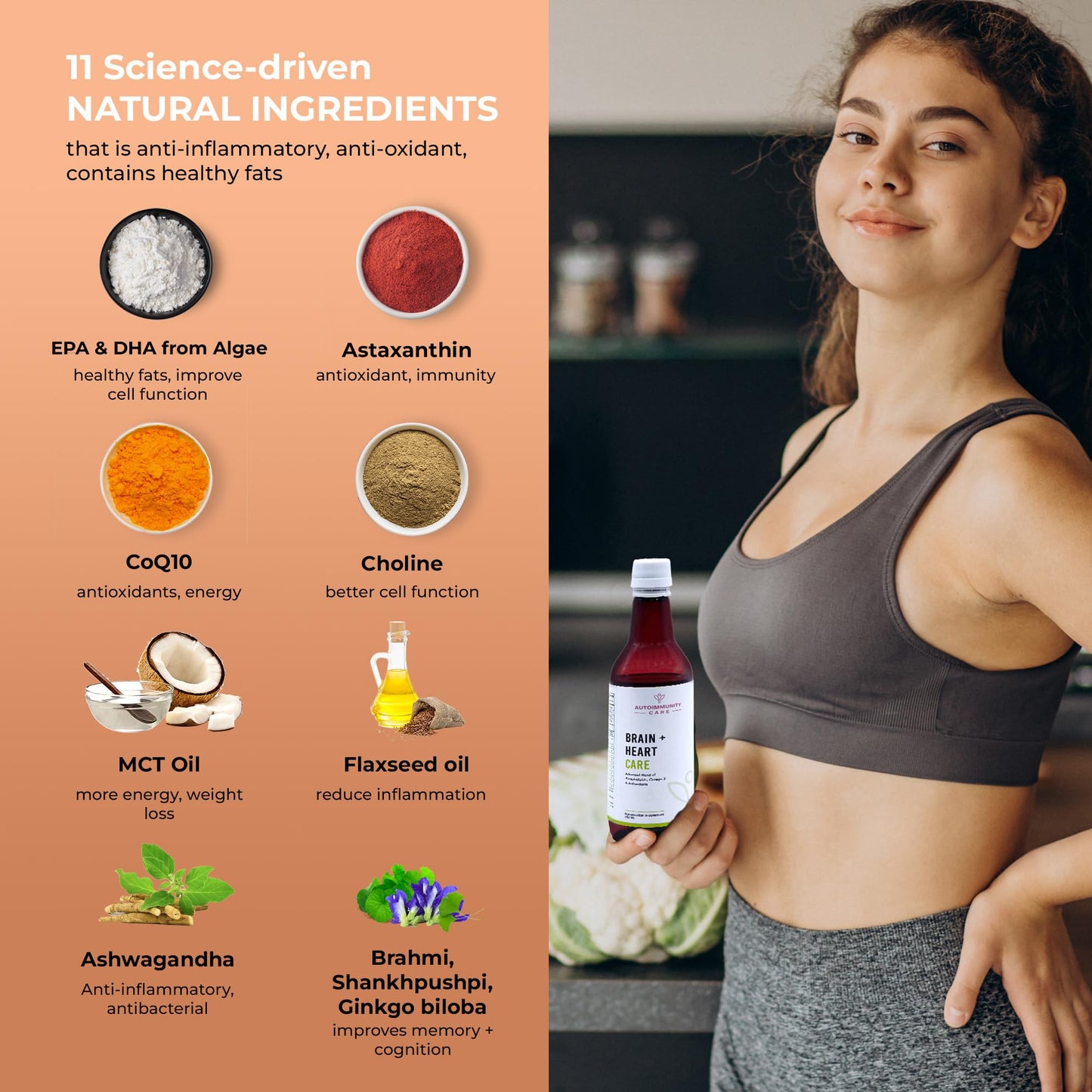 Autoimmunity care Brain + Heart Care | For Brain, Heart, Joint, Skin, Eye & Immune System Support | Advanced Blend of Phospholipids, EPA & DHA Omega 3, Astaxanthin, C0Q10 & Antioxidants | 250 ML Oil