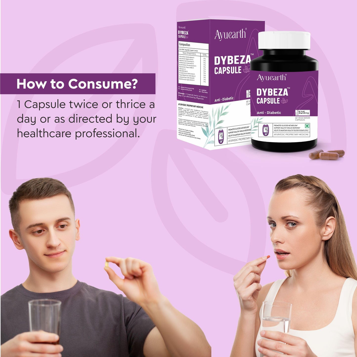Ayuearth Dybeza | Diabetes Care Capsule | Diabetes Care Capsule Ayurvedic | Helps Control Blood Sugar Levels | Blood Sugar Control Tablets | 60 Veg Capsules