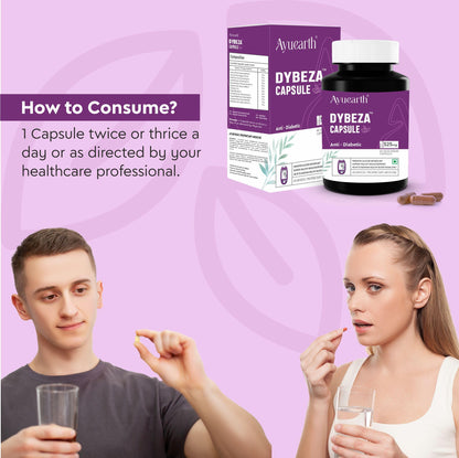 Ayuearth Dybeza | Diabetes Care Capsule | Diabetes Care Capsule Ayurvedic | Helps Control Blood Sugar Levels | Blood Sugar Control Tablets | 60 Veg Capsules