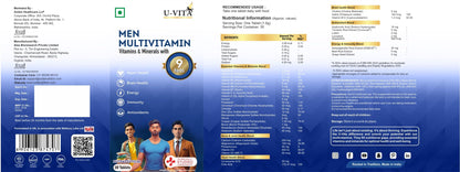 U-VITA Multivitamin for Men | Multivitamin tablet for men | Men38 Essential Vitamins, Minerals & Herbal extracts | Ashwagandha, Ginseng, Grape Seed Extracts | For Energy & Overall Vitality | 30 Veg Tablets | Formulated in the UK