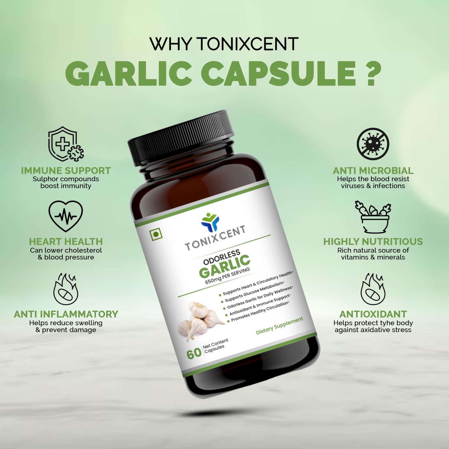 TONIXCENT Daily Detox Duo | Garlic 650mg & Beetroot 1000mg Capsules Combo | Supports Cholesterol, Blood Pressure & Circulation | Odorless Formula with Nitrates & Antioxidants | 60+60 Veg Capsules