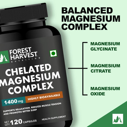 Forest Harvest Magnesium Complex | Magnesium Glycinate, Citrate & Oxide Blend | Supports Muscle, Nerve & Energy Function | 120 Veg Capsules | WHO-GMP, HACCP & ISO Certified