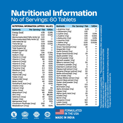 Multivit Ultra Tablets for Men | High Strength US Formula | Immunity, Muscle & Brain Support | 60+ Premium Nutrients | Veg Supplement | 60 Tablets