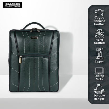 HAMMONDS FLYCATCHER Genuine Leather Laptop Backpack for Men and Women - Stylish, Spacious Bag with Multiple Compartments, Perfect for College, Work, and Travel - Upto 16 Inch Laptop - Sea Green