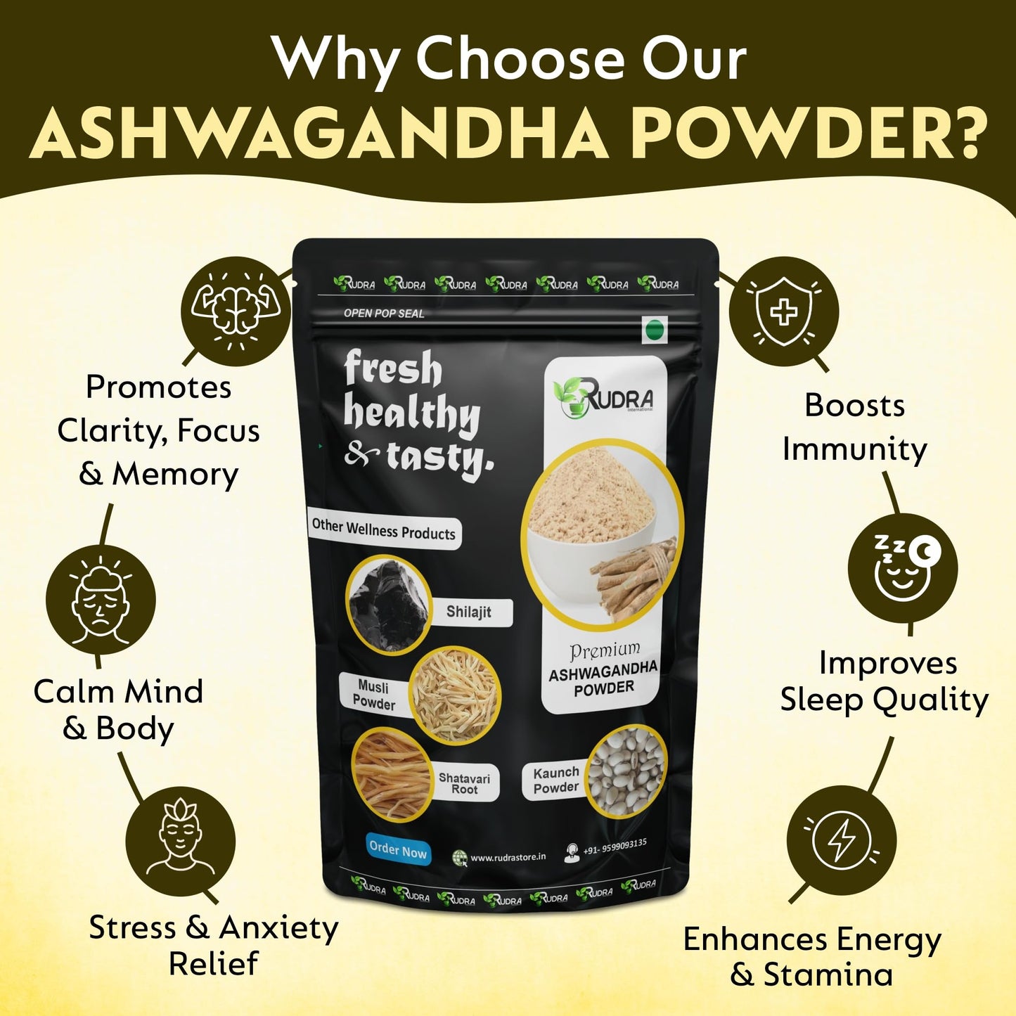 Rudra International Herbal Powder Combo – Safed Musli, Ashwagandha, Kaunch Beej & Shatavari – Ayurvedic Supplement for Stamina, Strength & Wellness & Reproductive Health Support - Pack of 4 (50g Each)