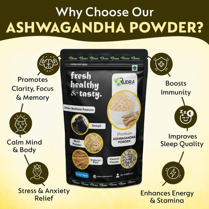 Rudra International Herbal Powder Combo – Safed Musli, Ashwagandha, Kaunch Beej & Shatavari – Ayurvedic Supplement for Stamina, Strength & Wellness & Reproductive Health Support - Pack of 4 (50g Each)