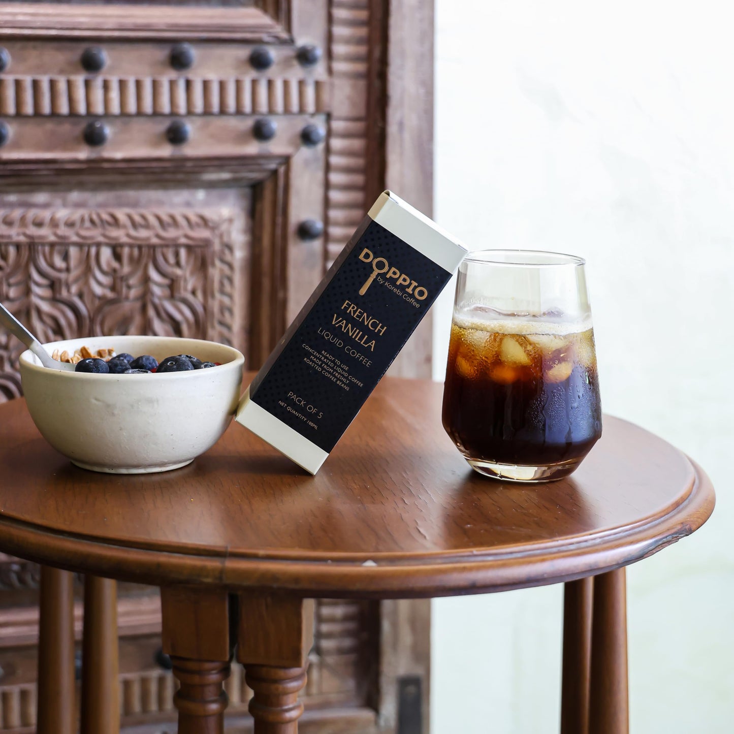 Korebi Coffee Doppio French Vanilla - Artisan Instant Liquid Coffee Concentrate | Premium 100% Arabica | Hot or Cold, With or Without Milk | 30 Ready-to-Use Instant Coffee Sachets (20 ML Each) | Smooth Vanilla Flavour | 6 Boxes (30 x 20 ML Sachets) (600 M
