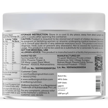 Wellbeing Nutrition 100% Pure Micronised Creatine Powder Monohydrate + HCL | Taurine | For Muscle Strength & Recovery, Muscle Growth & Cognition | Unflavoured,100g, 30 servings For Men & Women