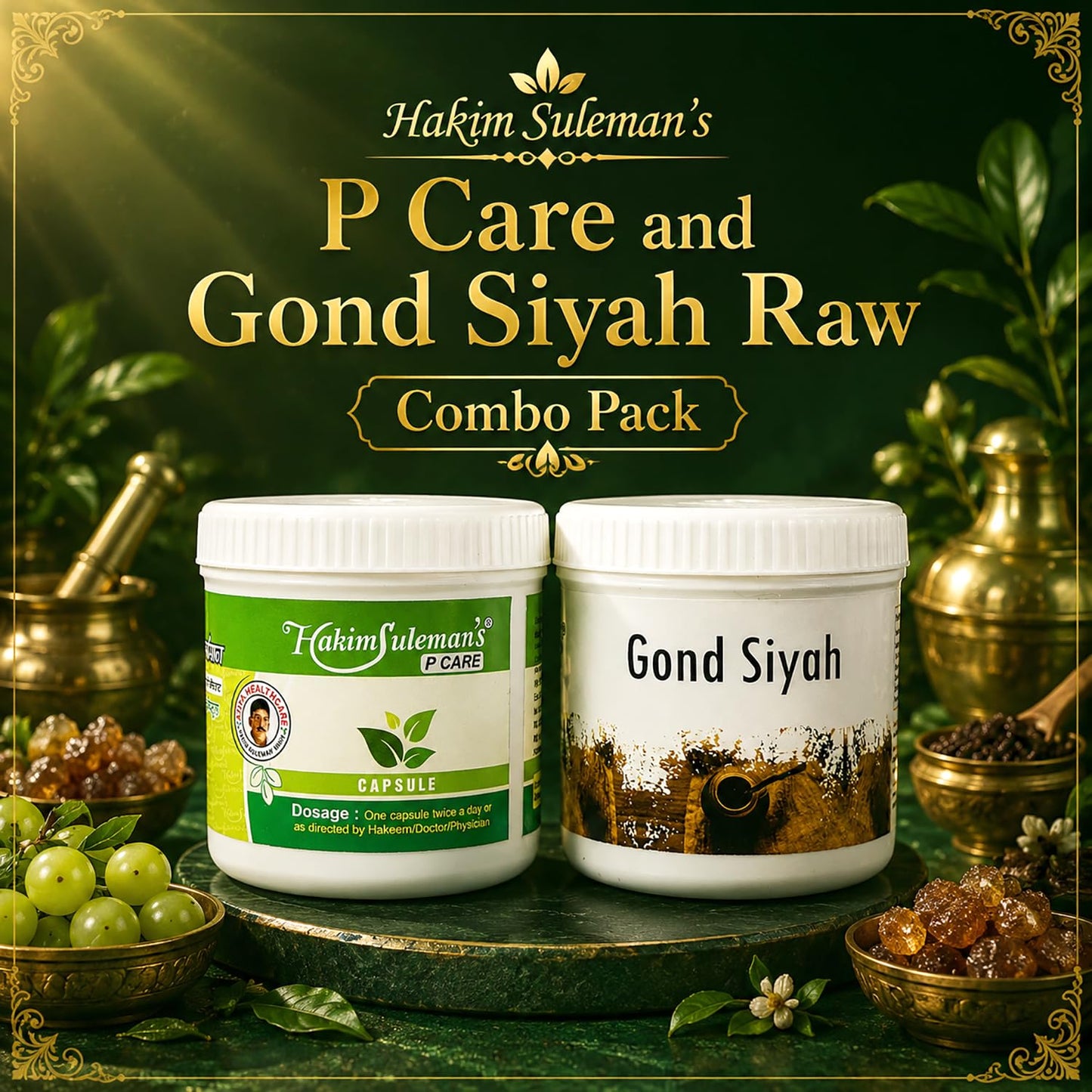 Hakim Suleman's P Care and Gond Siyah Raw Combo Pack | Herbal Lifestyle Essentials | Daily Wellness Value Duo