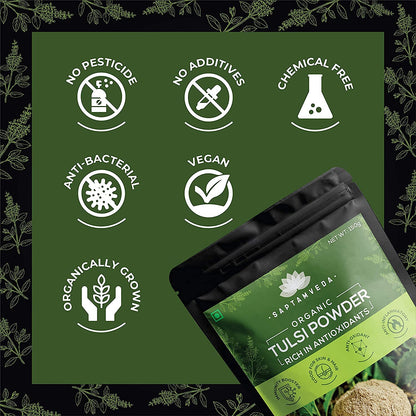 SAPTAMVEDA Premium Tulsi Leaf Powder (300 Gm) - Organic Holy Basil Leav- image 7