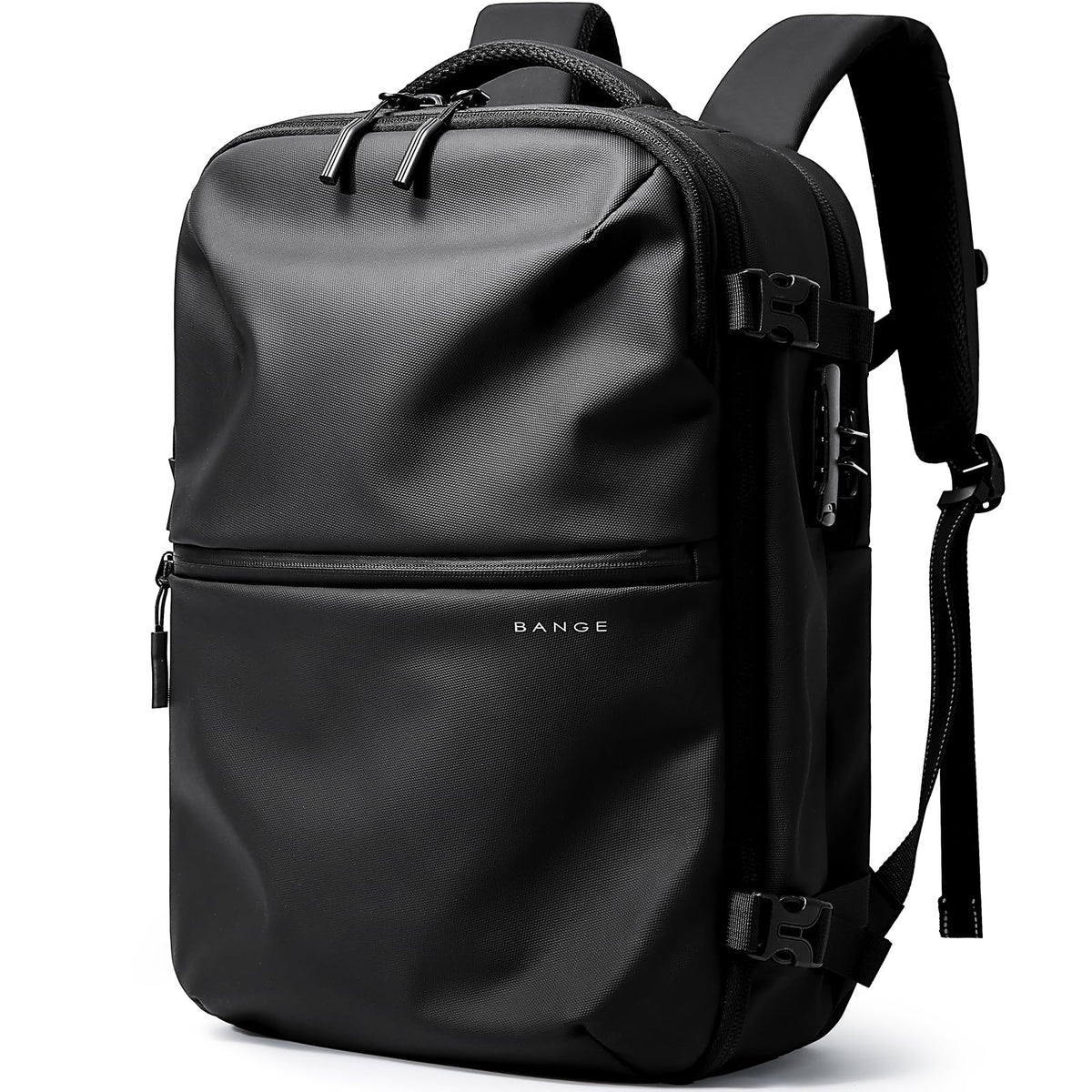 BANGE travel backpack can hold 15.6 inch laptop with anti-theft lock for men and women, Black, L