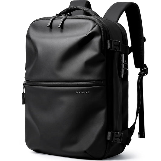 BANGE travel backpack can hold 15.6 inch laptop with anti-theft lock for men and women, Black, L