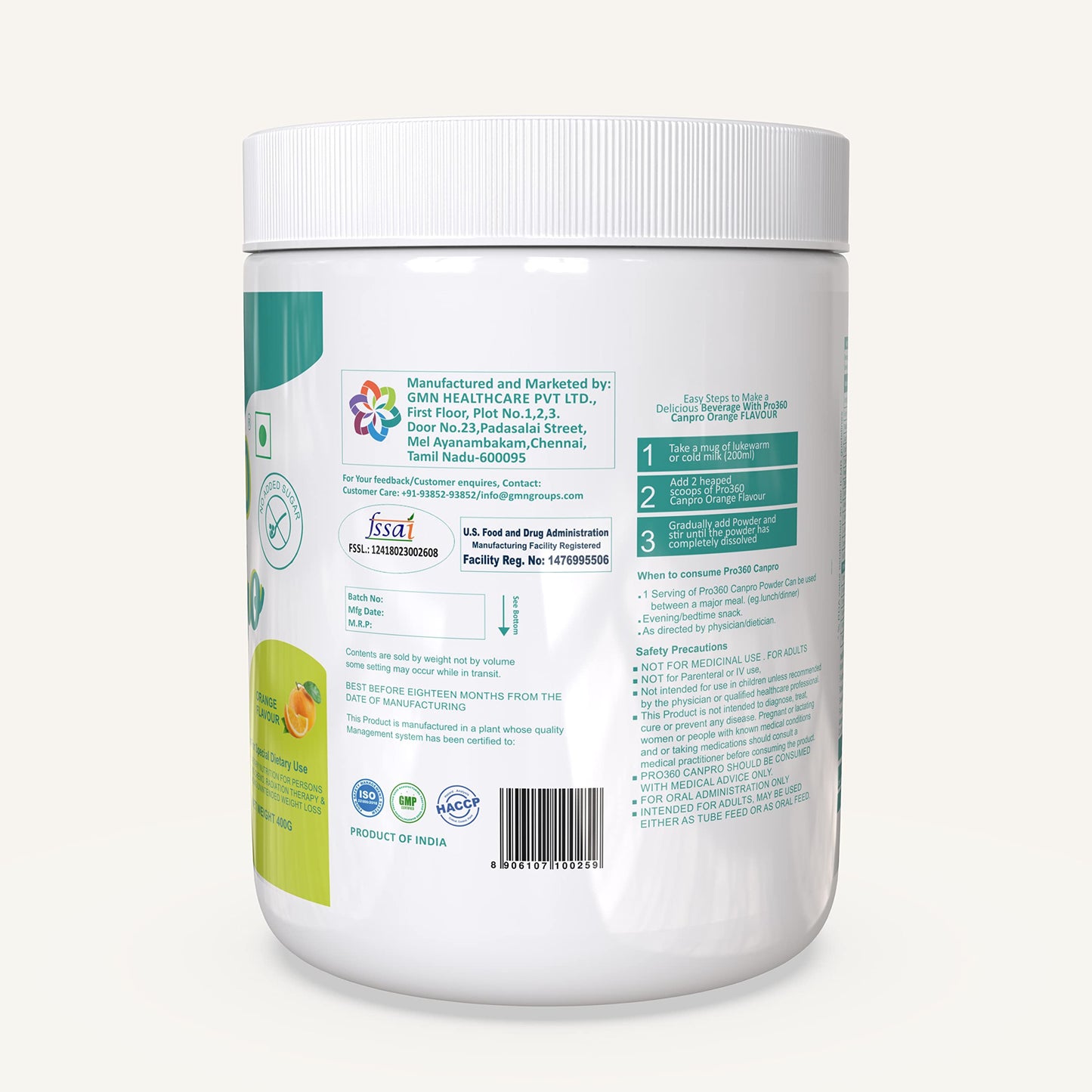 Pro360 Canpro Nutrition Supplement Powder for Chemo/Radiation Therapy Induced Weight Loss, Protein Rich with Essential Nutrients, Orange Flavor, 400G (Pack of 1), Powder
