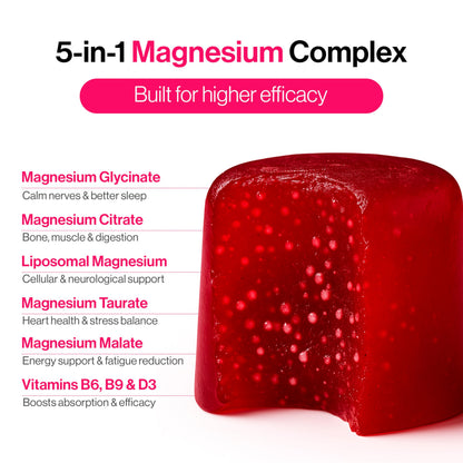 Be Bodywise 5 in 1 Magnesium Glycinate Supplement Gummies For Improved Sleep | 30 Days Pack | 360 mg Magnesium Glycinate with Malate and other Salts Complex | Higher Absorption Relieves Stress, Supports Muscle Recovery & Bone Health | Non Habit Forming