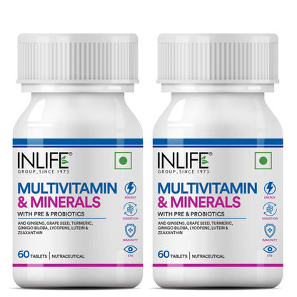 INLIFE Multivitamin Tablets For Men & Women with Ginseng & Prebiotic Probiotic | Multivitamin Supplement with Vitamin B12, C, D, E, Zinc & Biotin Nutrition Tablet - 60 Tablets (Adult (2 Pack))