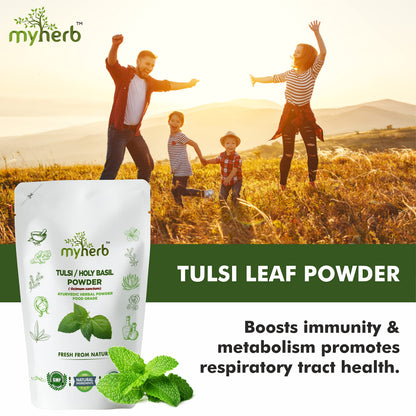 MYHERB 100% Natural Organic Tulsi Powder (Ocimum Sanctum) Holy Basil || 227 Gm/0.5 Lbs || Ayurvedic Powder || Boost Immunity, Metabolism || For Men & Women