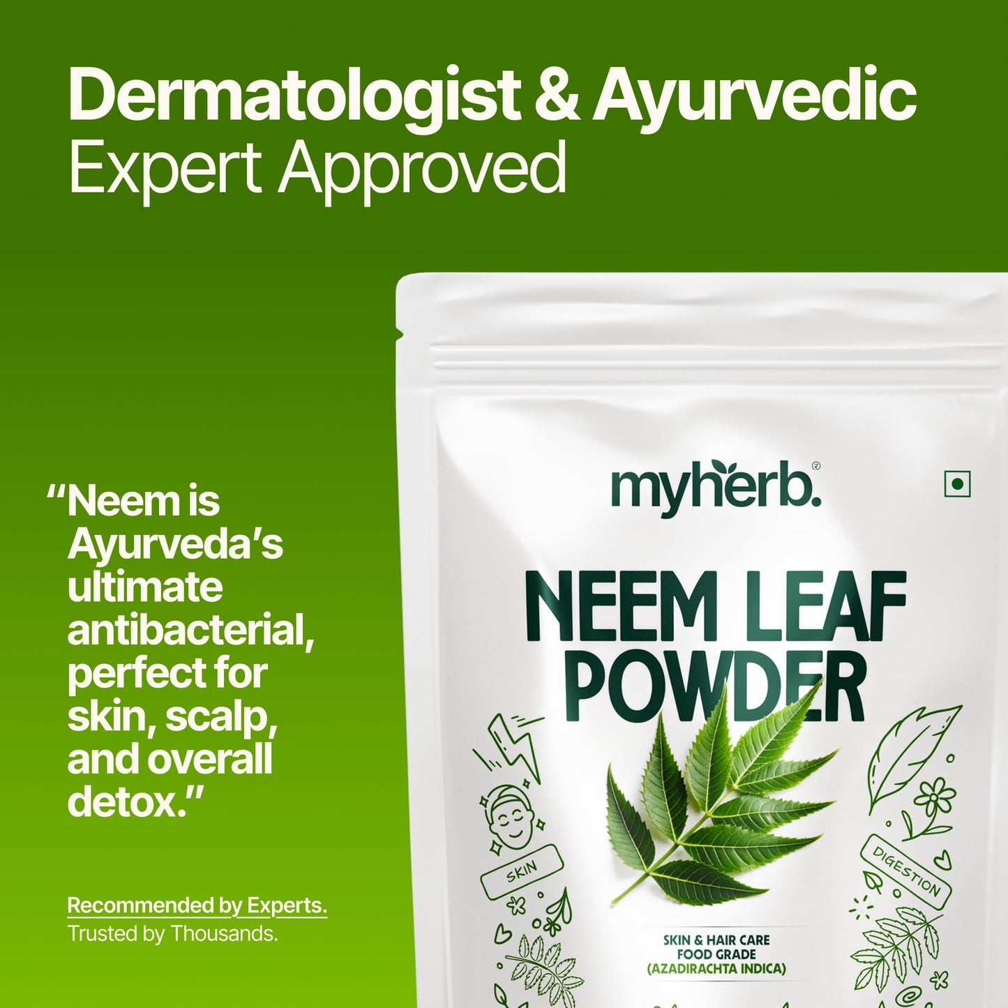 MYHERB 100% Natural Neem Leaf Powder || 227 Gm/0.5 Lbs || Healthy Hair & Hair Cleanser || Skin Face Packs || For Man And Women