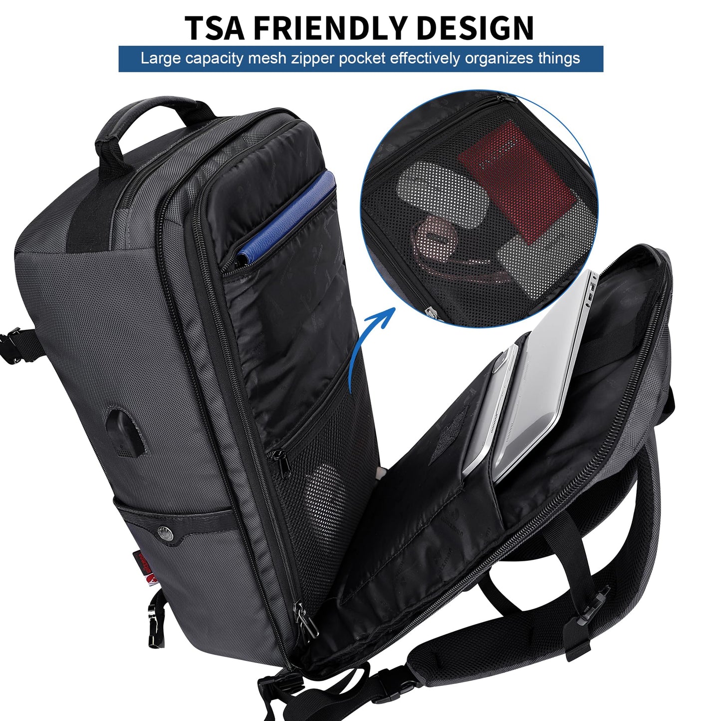 WITZMAN Travel Backpack for Men Laptop Backpack with USB Charging Port- image 8