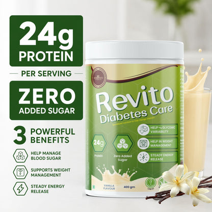 Revito Diabetes Care 400g Vanilla Flavor | Nutritional Supplement for Type 2 Diabetes (Pack of 1)