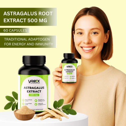 VREEX Astragalus Root Extract 500mg Capsules | Herbal Immune Support & Energy Supplement | Natural Antioxidant for Vitality & Wellness – 60 Capsules (Pack of 2)