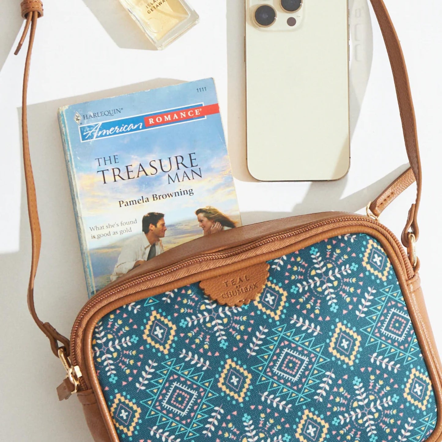 TEAL BY CHUMBAK Women's Sling Bag, Printed Canvas Crossbody Bag with PU Accents, Lightweight and Stylish Shoulder Bag with Zipper Closure for College, Office, Travel and Daily Use