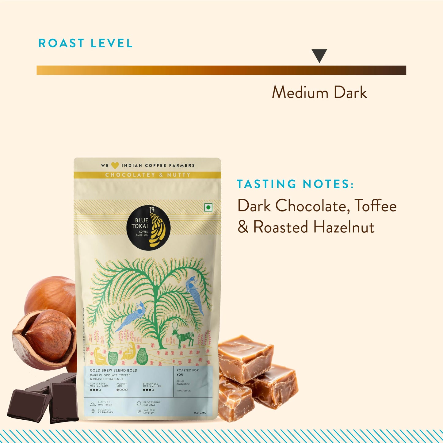 Blue Tokai Coffee Roasters Cold Brew Blend Bold - Medium Dark Roast | Whole Beans 1Kg Pouch | Rich & Smooth Coffee | 100% Arabica Beans | Specialty Coffee | Freshly Roasted Coffee