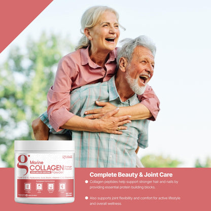 GLIMLACH Marine Collagen Supplements for Women & Men, 200g | Hydrolyzed Collagen Powder and Amino Acids | Supports Healthy Skin, Hair, Nails, Bone & Joint | Orange Flavour