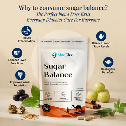 Maadico Sugar Balance Capsules For Diabetes Care, 120 Capsules | Regulates Blood Sugar & Glucose Levels | Strengthens Immunity | Ayurvedic Herbal Blend for Balanced Wellness & Daily Health Support