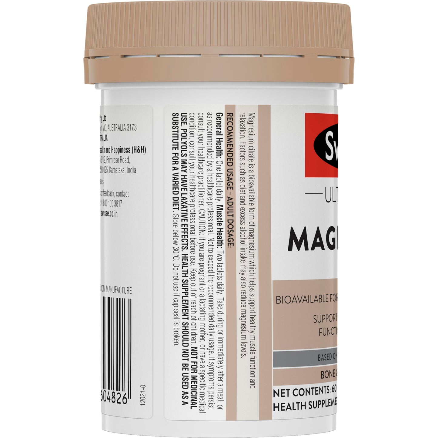 Swisse Magnesium For Muscle Recovery, Sound Sleep & Stress Relief - Australia's No. 1 Magnesium Supplement, Manufactured In Australia - Supports Relaxing, Calming & Muscle Regenerative Sleep - 60 Tablets (1 Tablet Per Serving)