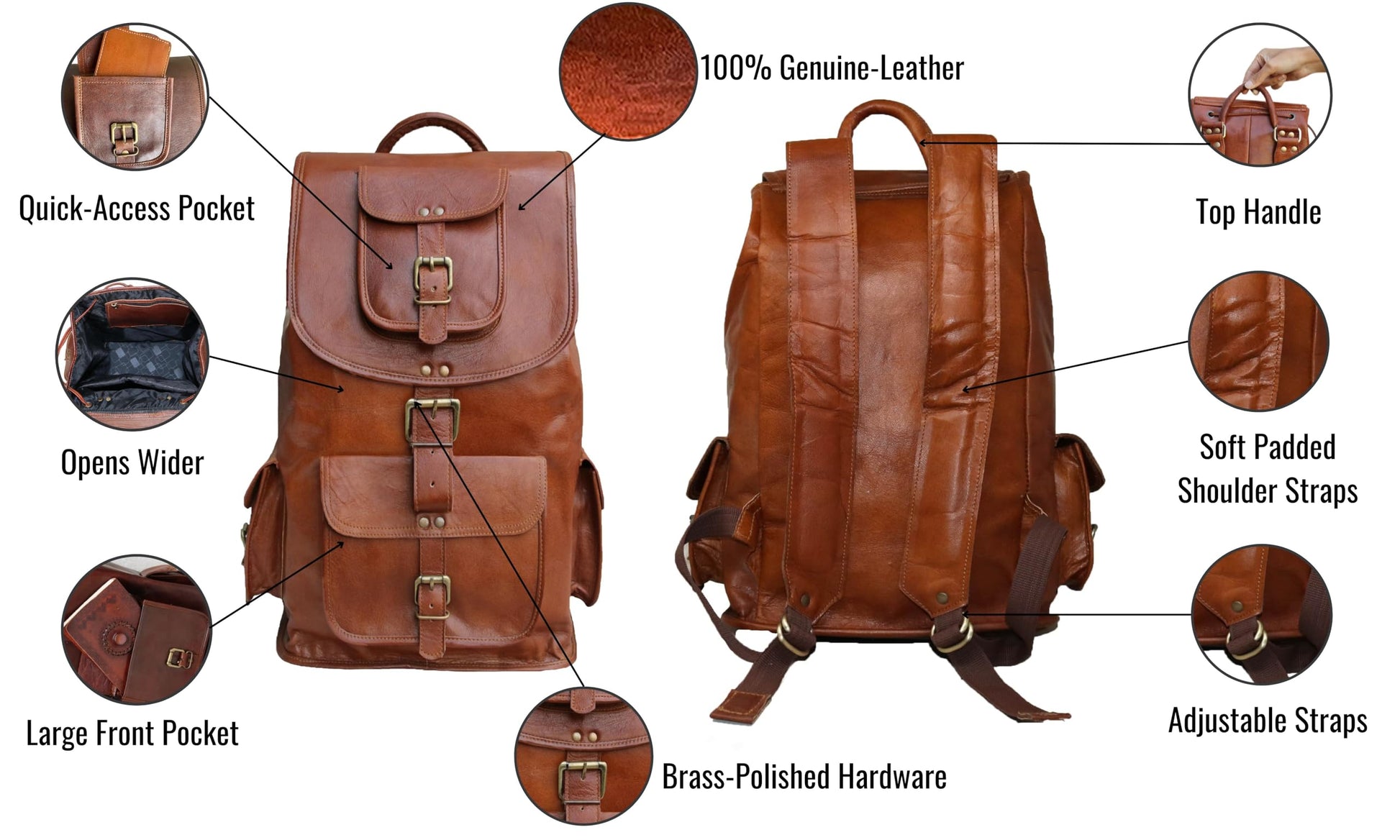 18" Leather Backpack Travel rucksack knapsack daypack College Bag for m- image 8