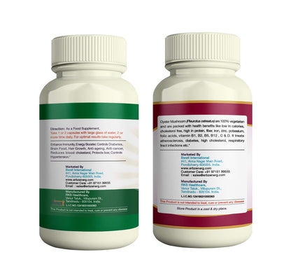 ERBZENERG® Spirulina (Arthrospira platensis) 60 Capsules and Oyster Mushroom 60 Capsules (Pack of 1)