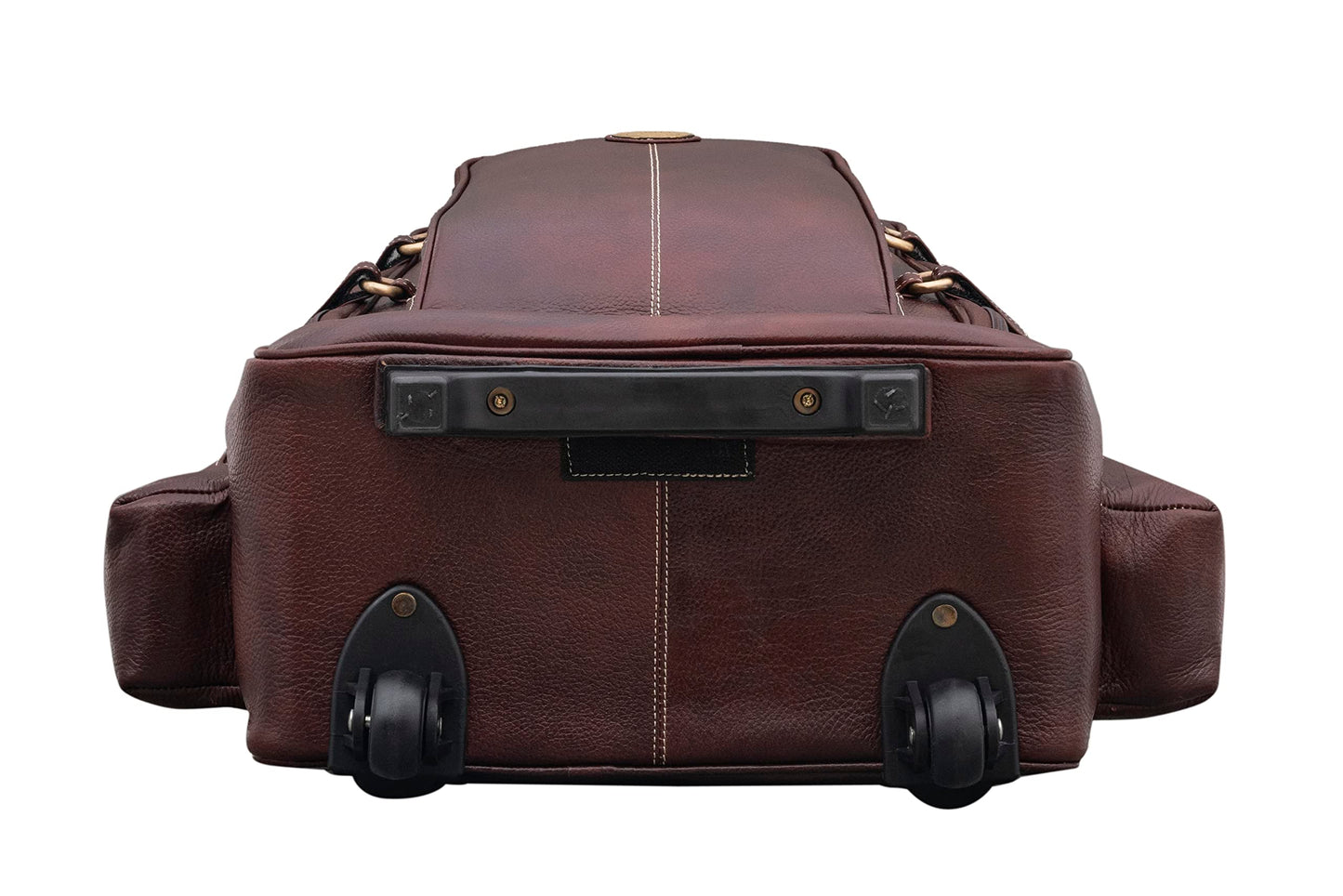 BRAND LEATHER Rolling Backpack Wheeled Laptop Backpack for Travel, Trolley Luggage Suitcase Compact Business Bag Student Laptop Bag for Men Women (BROWN)