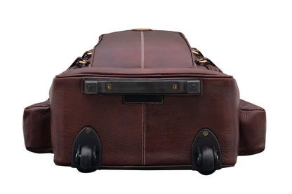 BRAND LEATHER Rolling Backpack Wheeled Laptop Backpack for Travel, Trolley Luggage Suitcase Compact Business Bag Student Laptop Bag for Men Women (BROWN)