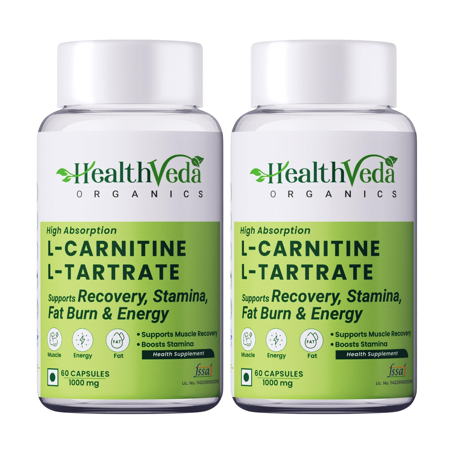Health Veda Organics L-Carnitine L-Tartrate 1000 mg | 60 Veg Capsules (Pack of 2)| Pre-Workout Support for Energy & Muscle Recovery | For Men & Women