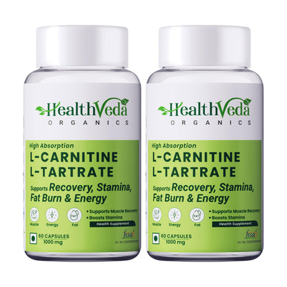 Health Veda Organics L-Carnitine L-Tartrate 1000 mg | 60 Veg Capsules (Pack of 2)| Pre-Workout Support for Energy & Muscle Recovery | For Men & Women