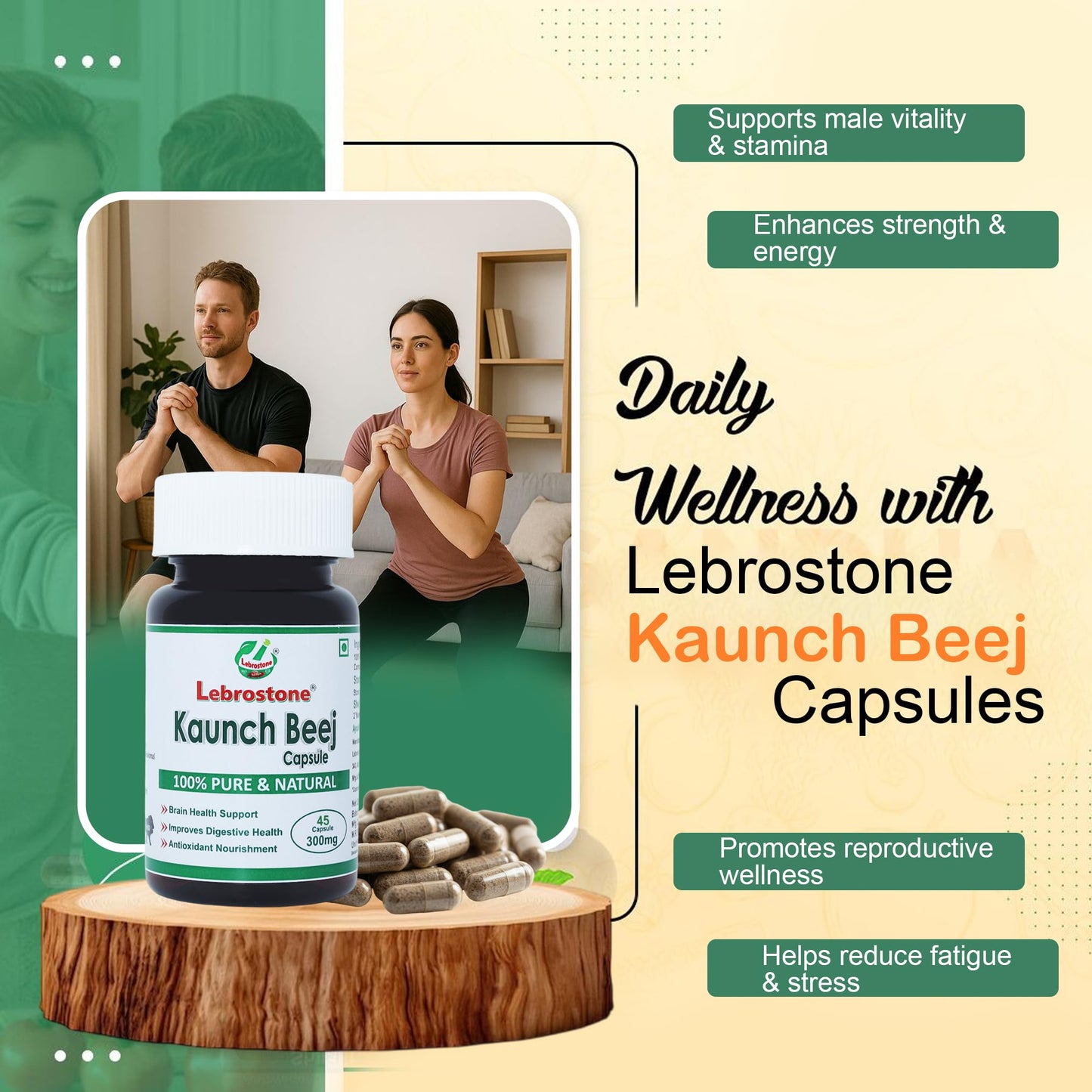 Lebrostone Kaunch Beej Capsules -45| Strength, Stamina & Vitality Support | Pure Ayurvedic Supplement