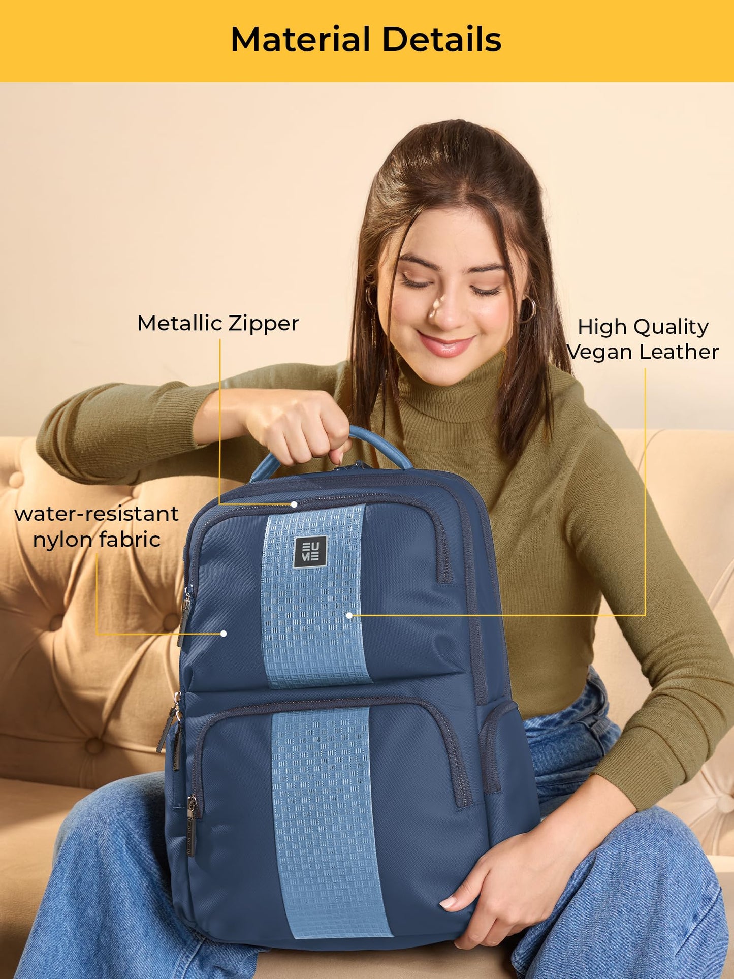 EUME Premium 15.6 in Laptop bags for Men & Women Office Use | Stylish Backpack Bag | Spacious Backpack for Travelling | 28L Polaris Midnight Blue