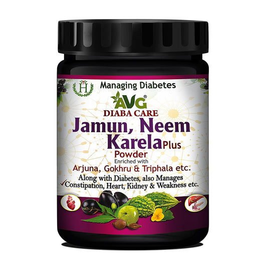 AVG Health Organics Jamun, Neem & Karela Plus Powder 200g, Diabetes Care Ayurvedic Supplement with Arjuna, Gokhru & Triphala for Diabetes Care and Weakness.