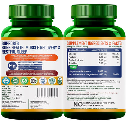 BioClinical Magnesium Glycinate Supplement 2000mg 120 Veg Tablets -High Absorption Chelated Magnesium Supplement Supports in Muscle Recovery, Sleep & Nerve Health for Men & Women -Zero Preservatives