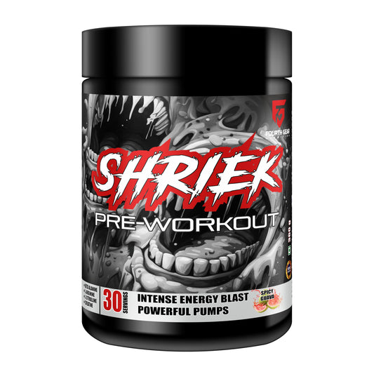 FOURTH GEAR SHRIEK Pre Workout Powder | Extreme Energy, Pump & Focus Formula | Caffeine, Citrulline & Beta Alanine Blend | Muscle Strength & Endurance Booster | 30 Servings (Unisex, Spicy Guava)