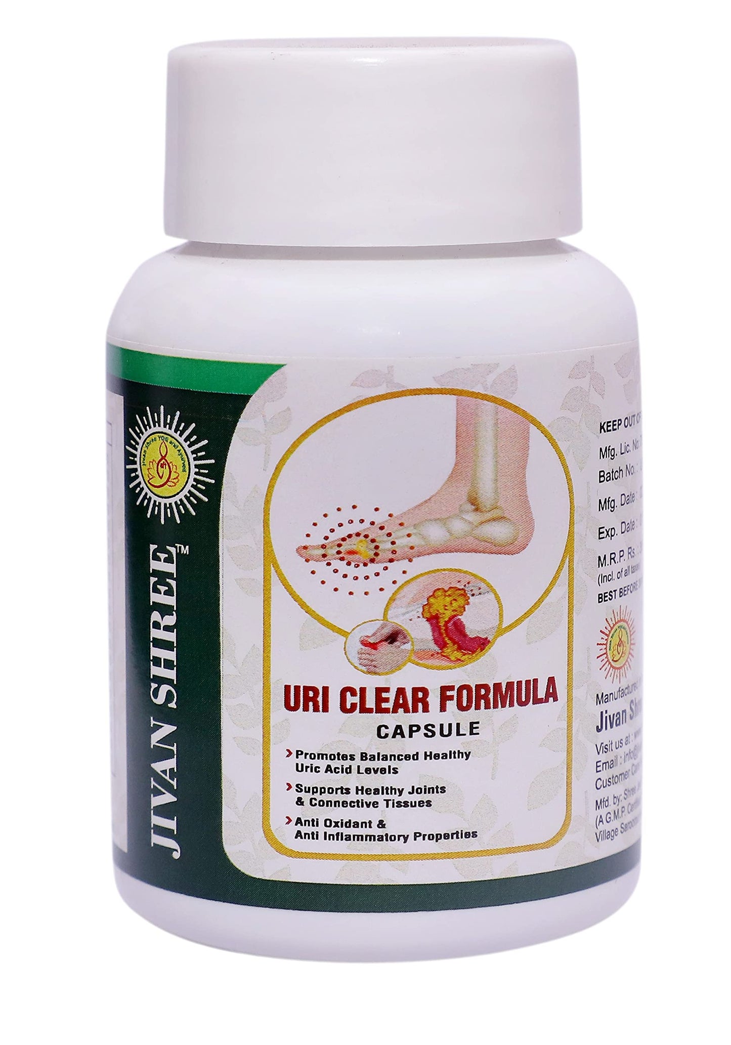 Uri lear Formula Joint Pain Capsules - Uric Acid Ayurvedic Herbal Joint Support