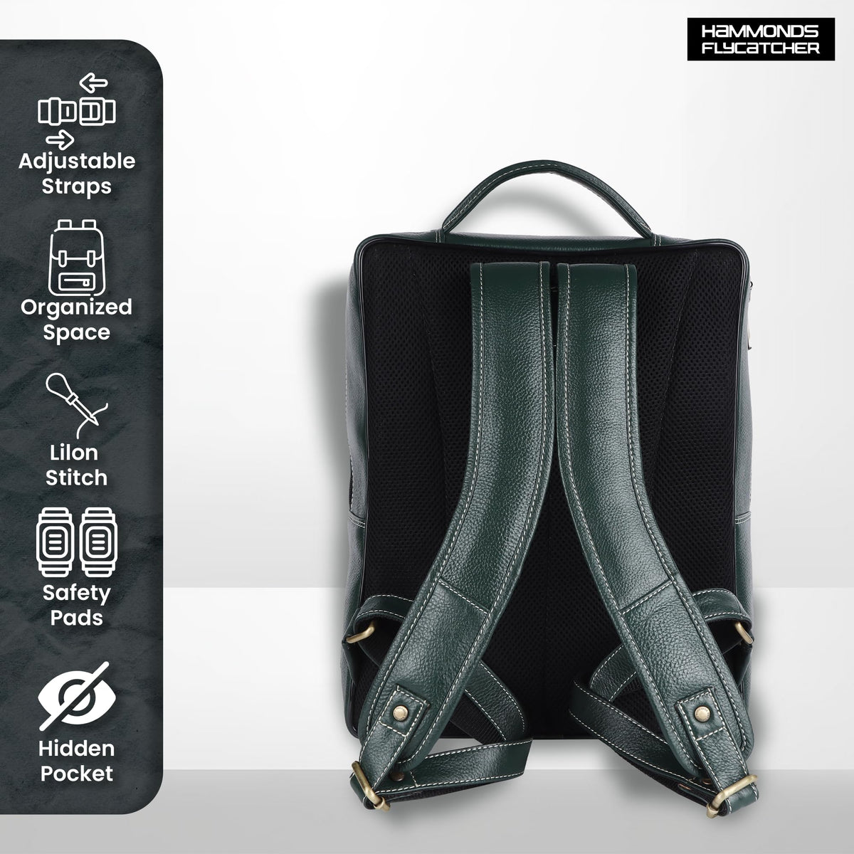 HAMMONDS FLYCATCHER Genuine Leather Laptop Backpack for Men and Women - Stylish, Spacious Bag with Multiple Compartments, Perfect for College, Work, and Travel - Upto 16 Inch Laptop - Sea Green