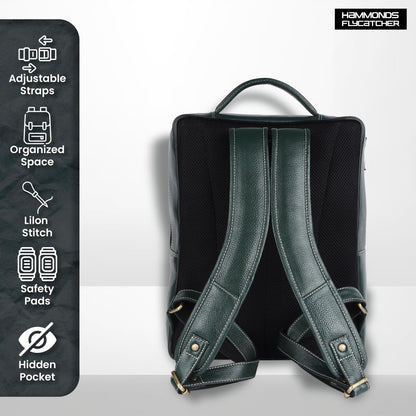 HAMMONDS FLYCATCHER Genuine Leather Laptop Backpack for Men and Women - Stylish, Spacious Bag with Multiple Compartments, Perfect for College, Work, and Travel - Upto 16 Inch Laptop - Sea Green
