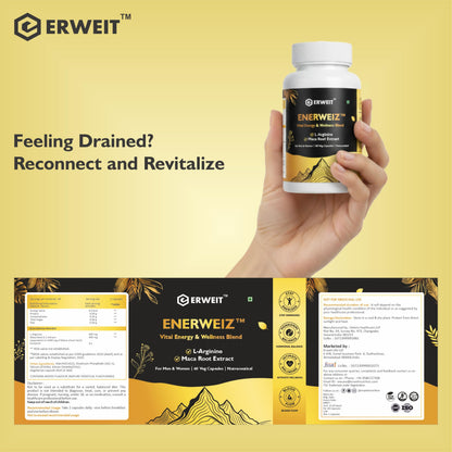 Enerweiz Daily Energy & Stamina Capsules for Men & Women | With L-Arginine & Maca Root | Supports Blood Flow, Performance & Vitality | 60 Capsules