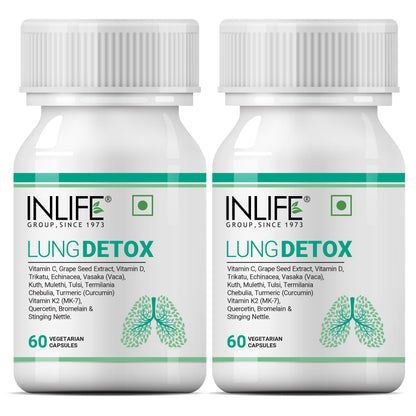 INLIFE Lung Detox Supplement | Stinging Nettle, Echinacea, Quercetin, Mulethi, Curcumin, Bromelain | Supports Healthy Lungs - 60 Vegetarian Capsules (Pack of 2, 120)