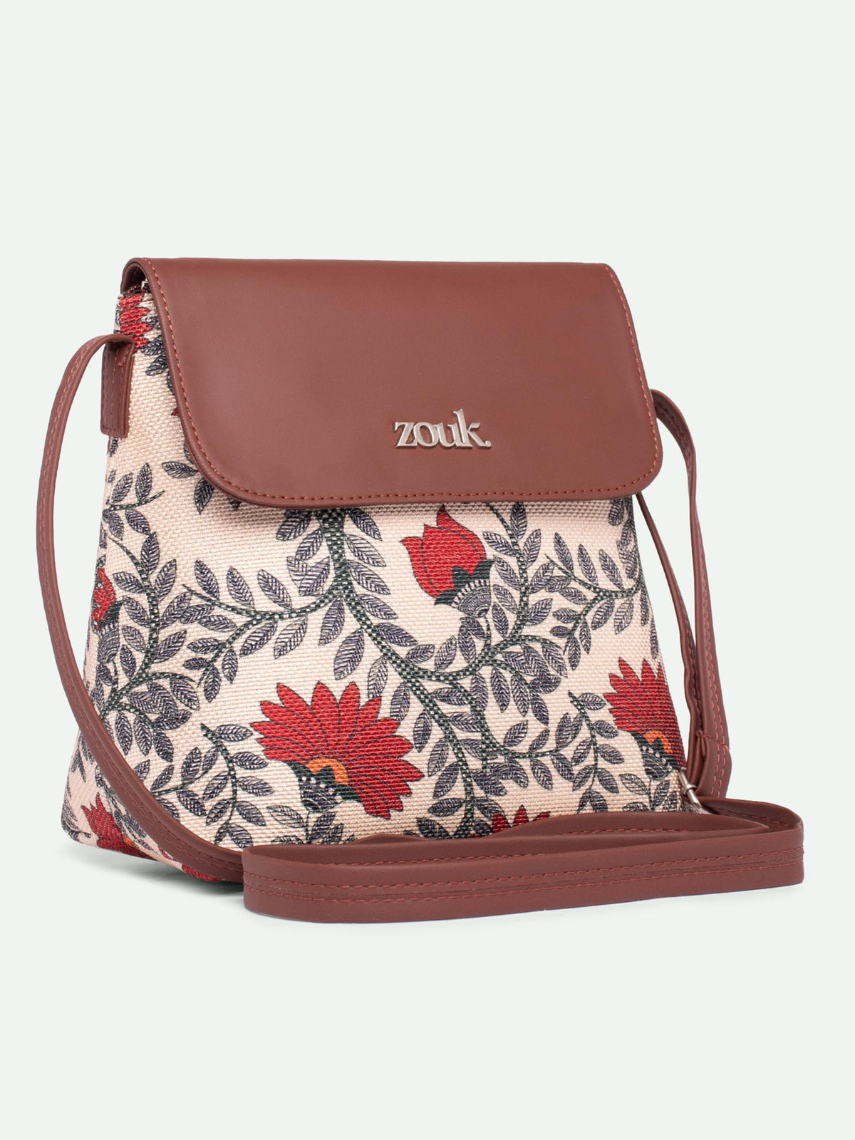 ZOUK Nawabi Couture Floral Printed Women’s Jute Sling Bag | Handcrafted Vegan Leather Multicolor Flap Shoulder Bag