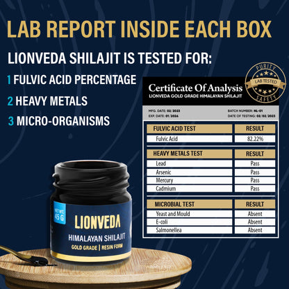 LIONVEDA 70 G,Original Himalayan Shilajit Resin(Certified Gold Grade) For Men,Gym,Stamina,Energy & Improved Health|100% Pure Shilajit Liquid (25 G + 45 G = 70 Gm)